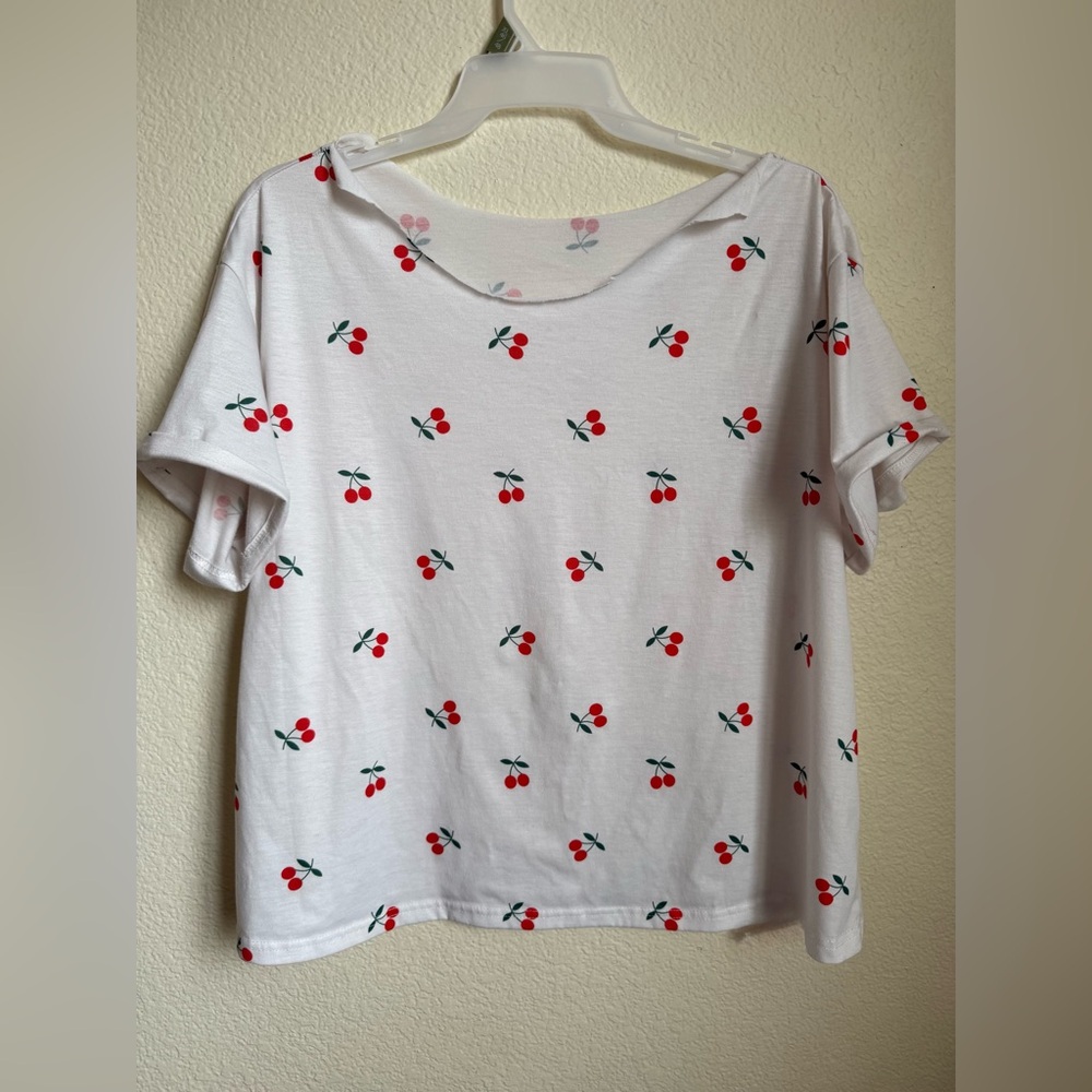 Cherry Print White Women's Top